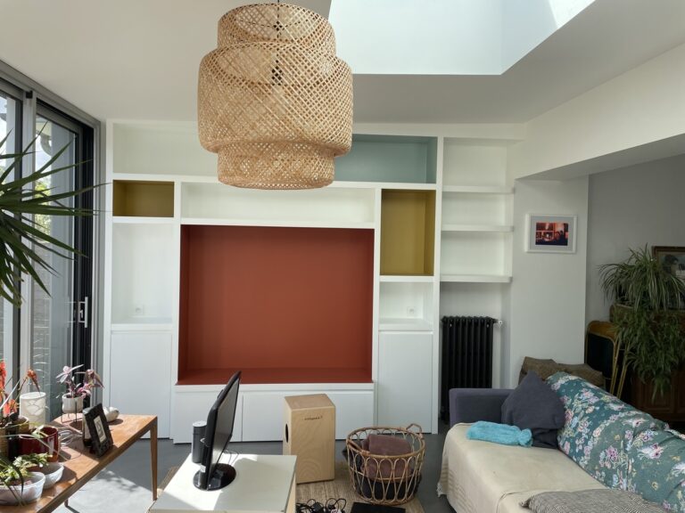 Projet Jodie - Bibliothèque et entrée d’une maison rénovée