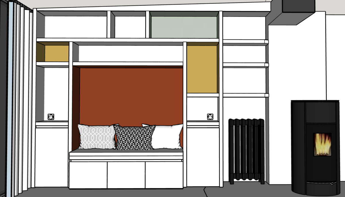 Projet Jodie – Bibliothèque et entrée d’une maison rénovée