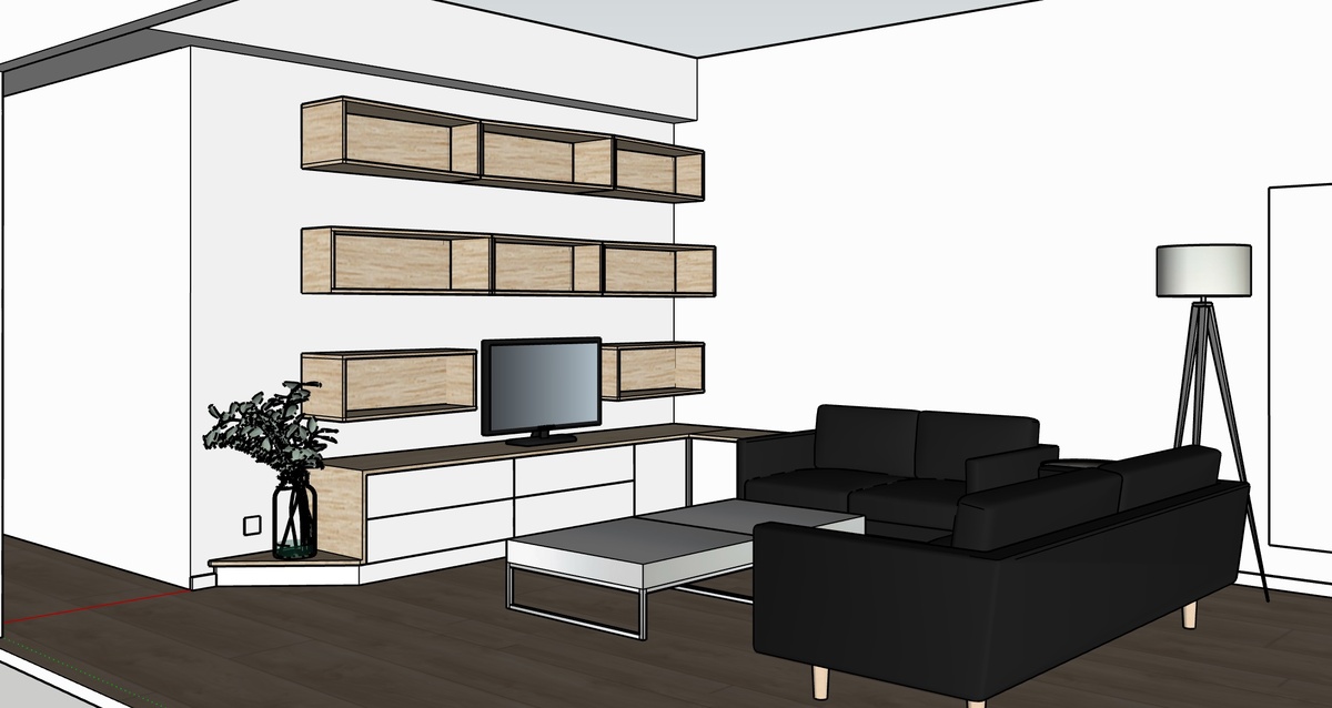 Projet Helena – Meuble TV, bibliothèque et entrée