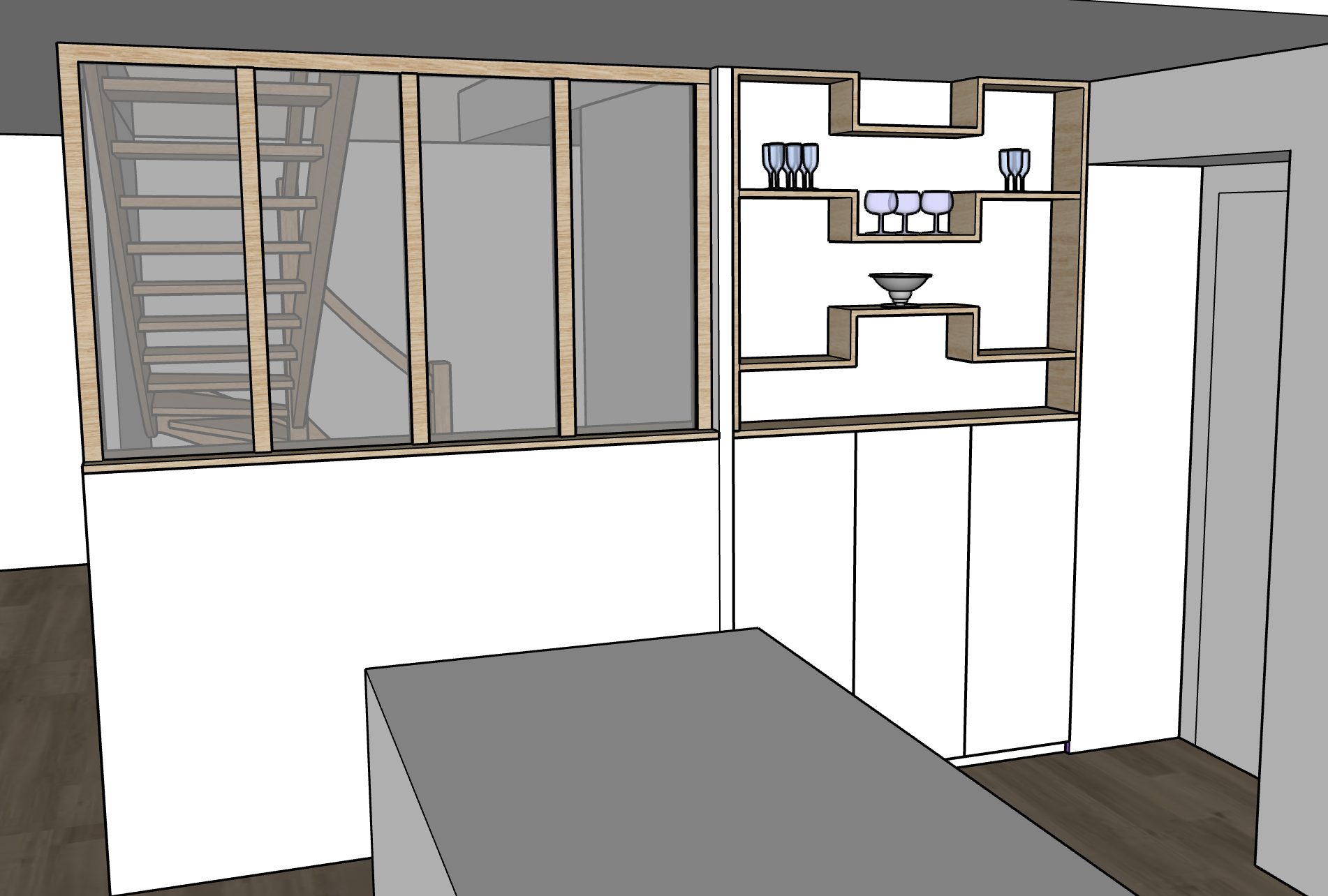 Projet Camille II – Agencement Sur-Mesure Verrière & Meuble de Cuisine à Thorigné